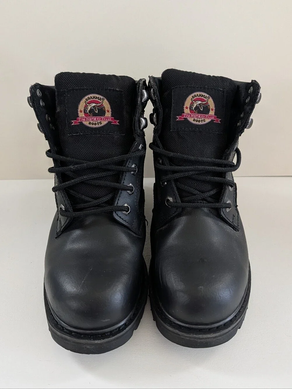 Brahma Gus Men’s Black Leather Steel Toe Work Boots Size 7W